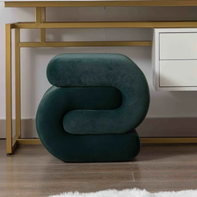 Velvet Ottoman Pouffe Wavy Pouf, Green