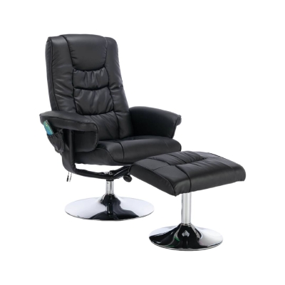 PU Massage Chair with Ottoman Foot Stool, Black