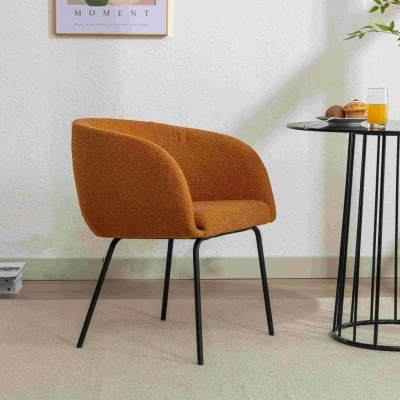 Modern Fabric Boucle Chair with Black Powder Coated Metal Legs, Orange