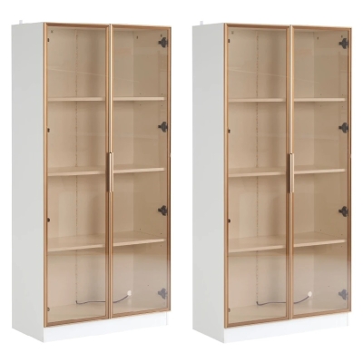 Ensemble de 2 pièces de vitrines en verre avec Éclairage LED à 16 Couleurs, Blanc