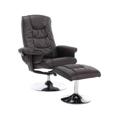 PU Leather Massage Chair with Ottoman Stool, Brown