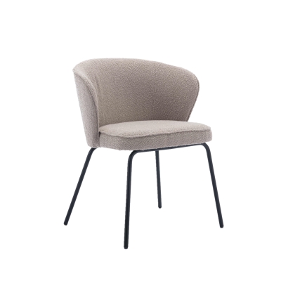 Wingback Fabric Boucle Chair with Black Powder Coated Metal Legs, Light Grey