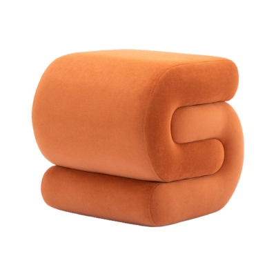 Velvet Ottoman Pouffe Wavy Pouf, Orange