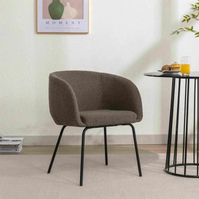 Fabric Boucle Chair with Black Powder Coated Metal Legs, Brown
