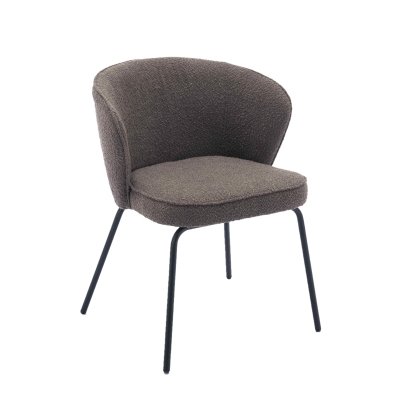 Fabric Wingback Design Boucle Chair with 4 Black Legs, Brown