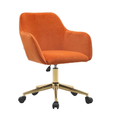 Velvet Adjustable Height Swivel Executive Office Chair with Gold Legs, Orange