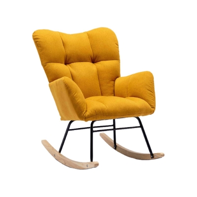 Flax Fabric Tufted Read Chair with Padded Seat, Yellow