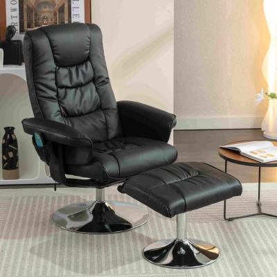 PU Massage Chair with Ottoman Foot Stool, Black