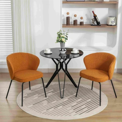 2 Pack Modern Boucle Fabric Wingback Accent Chairs with Black Powder Coated Metal Legs, Orange