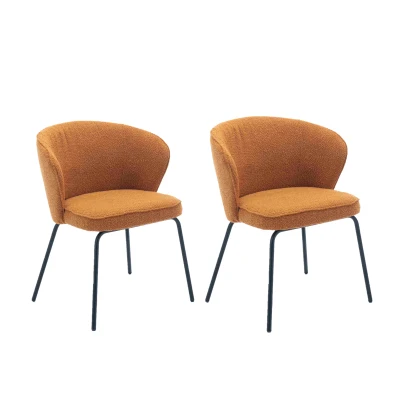 2 Pack Modern Boucle Fabric Wingback Accent Chairs with Black Powder Coated Metal Legs, Orange