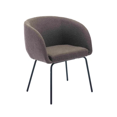 Fabric Boucle Chair with Black Powder Coated Metal Legs, Brown