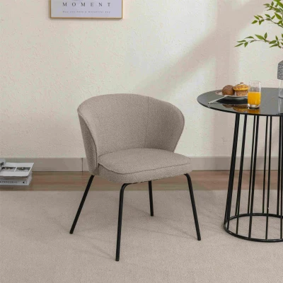 Wingback Fabric Boucle Chair with Black Powder Coated Metal Legs, Light Grey