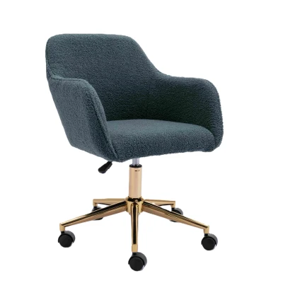 Adjustable Height Ergonomic Swivel Executive Office Chair with Gold Legs, Green