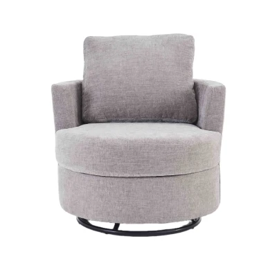 Chenille Swivel Recliner with Back Cushion, Light Grey