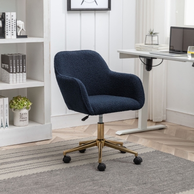 Adjustable Height Ergonomic Swivel Executive Office Chair with Gold Legs, Dark Blue
