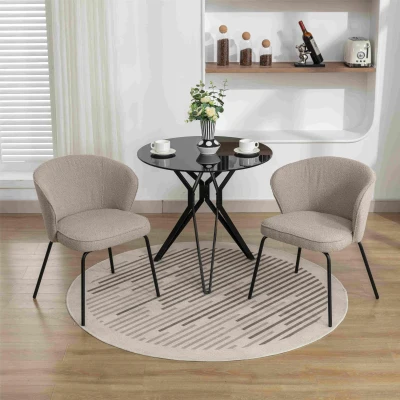 2 Pack Retro Design Boucle Chair with Powder Coating Metal Legs, Light Grey