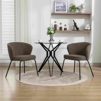 2 Pack Wingback Design Boucle Chair with 4 Black Legs, Brown