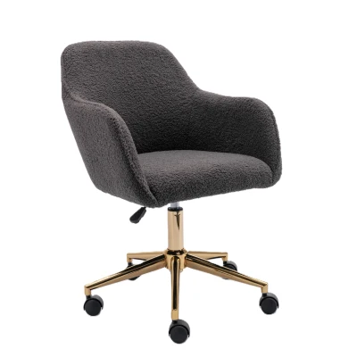 Adjustable Height Ergonomic Swivel Executive Office Chair with Gold Legs and Backrest, Dark Gray