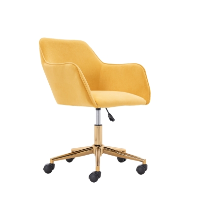 Velvet Adjustable Height Swivel Executive Office Chair with Gold Legs, Yellow