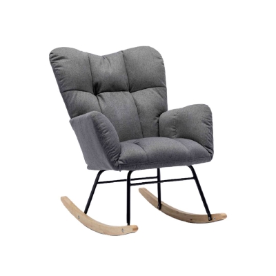 Modern Flax Fabric Tufted Upholstered Garden Rocking Chair with Padded Seat, Grey