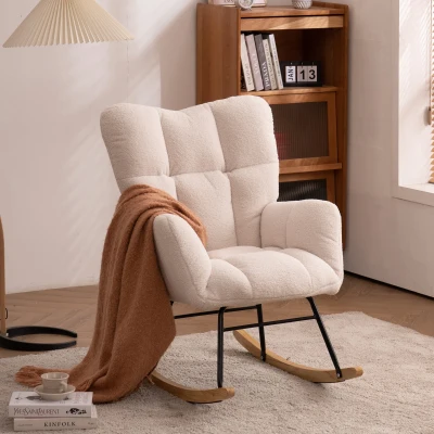 Teddy Fabric Modern Rocker with Padded Seat, White