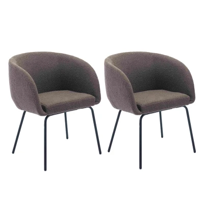 2 Pack Fabric Boucle Chair with Black Powder Coated Metal Legs, Brown