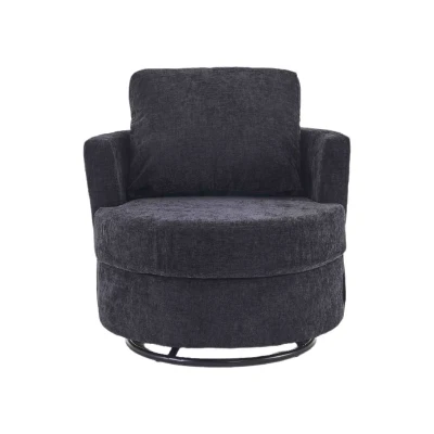 Chenille Swivel Recliner with Back Cushion and Thick Foam Pad, Dark Grey
