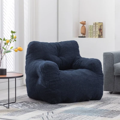 Soft Tufted Foam Snuggle Chair with Teddy Fabric, Blue