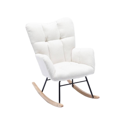 Flax Fabric Nursery Room Rocking Chair with Padded Seat, White