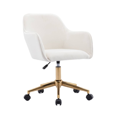 Velvet Adjustable Height Swivel Executive Office Chair with Gold Legs, Ivory