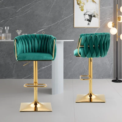 Set di 2 Sgabelli da Bar Vintage con Schienale e Poggiapiedi, Smeraldo