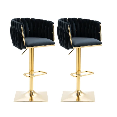 Set di 2 Sgabelli da Bar Vintage con Schienale e Poggiapiedi, Nero