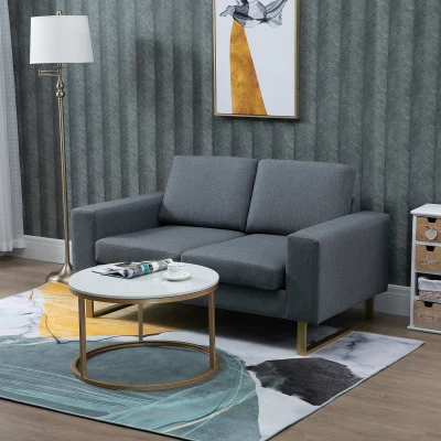 HOMCOM 2-zitsbank stoffen bank hoekbank gestoffeerde bank zitmeubelen kussens armsteun hout metaal lichtgrijs 160 x 82 x 78 cm