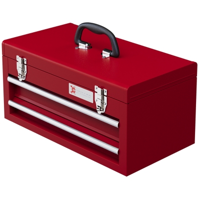 DURHAND Gereedschapskist met 2 Laden, Bovenvak, Stalen Sloten, Draaggreep, 46x24x22 cm, Rood