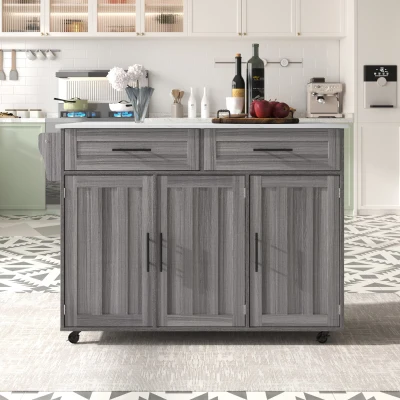 Desserte de Cuisine Multifonction avec Table Rabattable, Gris+Blanc