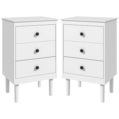 HOMCOM Set of Two Three-Drawer Modern Bedside Tables - White