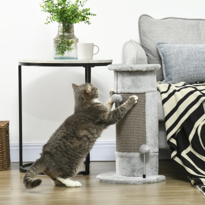 PawHut Poste de Arranhar para Gatos 58 cm Arranhador para Gatos com Poste de Sisal e Bolas Suspensas 34x25,5x58 cm Cinza