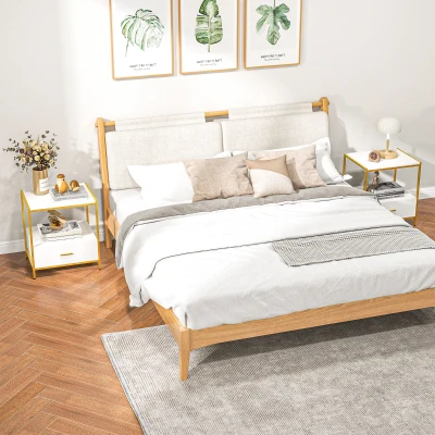 HOMCOM Set 2 Comodini Moderni con Cassetto e Ripiano Bianco Oro