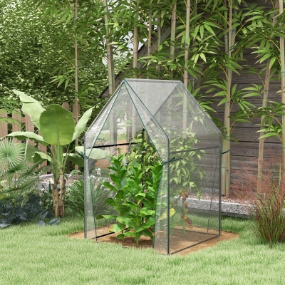 Outsunny Estufa de Jardim com 2 Portas com Fecho de Correr Anti UV para Cultivo de Plantas Flores 90x90x145 cm Transparente