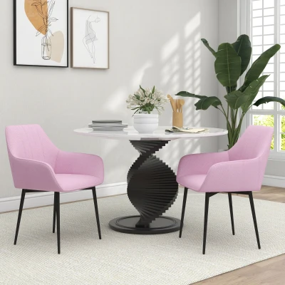 HOMCOM Conjunto de 2 Cadeiras de Sala de Jantar Estofadas em Linho com Encosto e Pés de Metal 59,5x56,5x81 cm Rosa