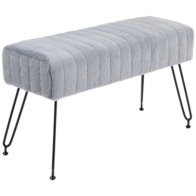 HOMCOM Bank, Gestikte Zitting, Kunstbontbekleding, Metalen Poten, tot 120 kg, 82x30x47 cm, Grijs/Zwart