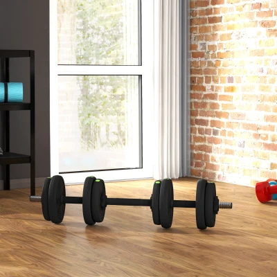 SPORTNOW 2-in-1 Hantel-Set, Lang- & Kurzhantel, 15 kg, rutschfest, bodenschonend, Schwarz/Grün