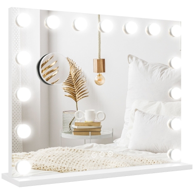 HOMCOM Kosmetyczne Lustro LED, 3 Tryby Światła, Ściemnialne, Sterowanie Dotykowe, USB, 58x48cm, Biały