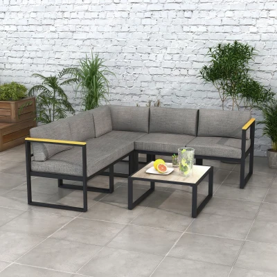 Set de mobilier de gradina din 6 piese cu pernute, Gri