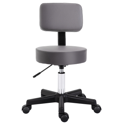 HOMCOM Salonkruk, verstelbaar, ergonomisch, 360° draaibaar, 5 wielen, kunstlederen bekleding, Grijs