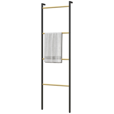 HOMCOM Vrijstaande Handdoekhouder, 4 Stangen, 49x5,5x167,5cm, Zwart/Natuurhout