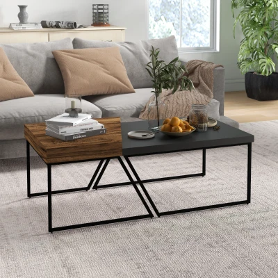 Zestaw 2 Stolików HOMCOM, Design Przemysłowy, Rama Stalowa, Drewno/Czarne