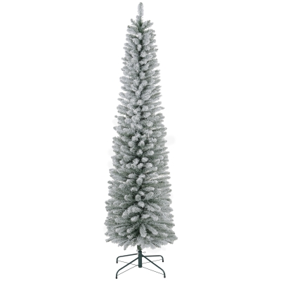 HOMCOM 7ft Artificial Snowy Pencil Christmas Tree - Green