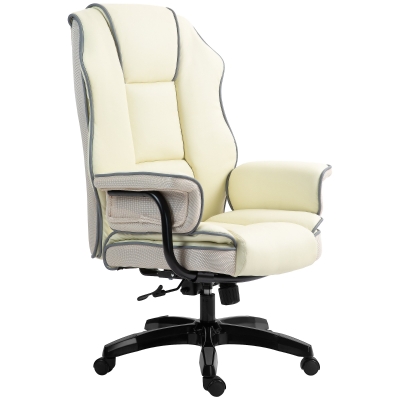 Vinsetto Ergonomiczny fotel biurowy, dodatkowo wypełniony, z funkcją leżenia, skóra ekologiczna, 76x80x118-124 cm, Kremowy