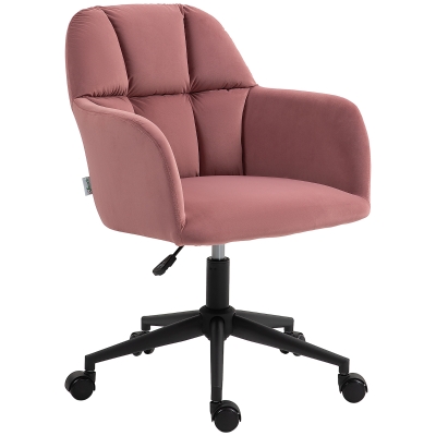 Vinsetto Bureaustoel, ergonomisch, hoogte verstelbaar, draaibaar, fluwelen look, tot 120 kg, Roze